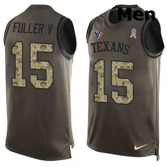Men Nike Houston Texans 15 Will Fuller V Limited Green Salute to Service Tank Top NFL Jersey